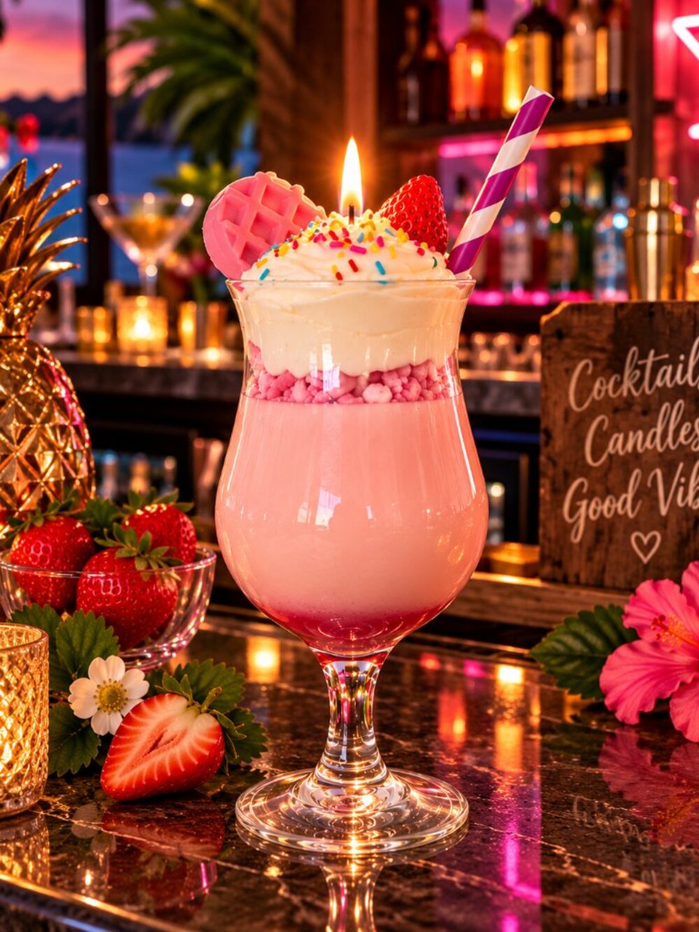 Handcrafted Strawberry Dessert Candle-Strawberry Whip & Waffle Dream - Picture 4 of 4